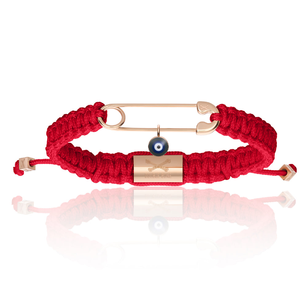 Red Nylon With Rose Gold Polyester Safety Pin Bracelet