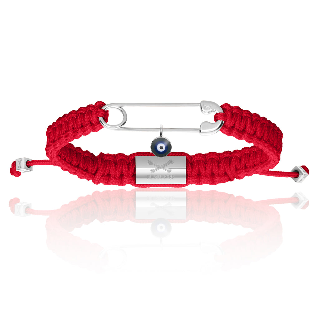Red Nylon With Silver Polyester Safety Pin Bracelet