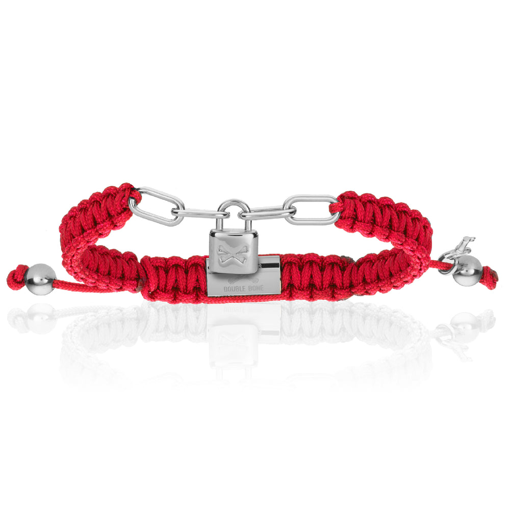 Lock Red Polyester With Silver Bracelet