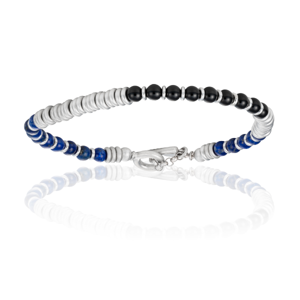 Lapis Lazuli & Onix Stone Beaded Bracelet with White Gold beads