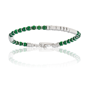 
                  
                    Green Agata Stone Beaded Bracelet with White Gold Beads | Double Bone
                  
                