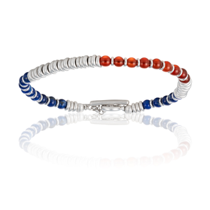 
                  
                    Lapiz Lazuli & Red Agata Stone Beaded Bracelet with White Gold beads  [PEPSI]
                  
                