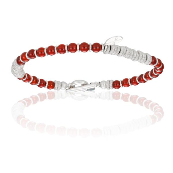 
                  
                    Red Agate Stone Beaded bracelet with 18K White Gold Beads
                  
                