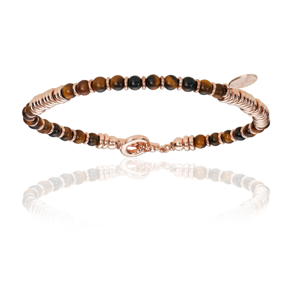 Tiger's Eye Stone Beaded Bracelet with 18K Rose Gold beads