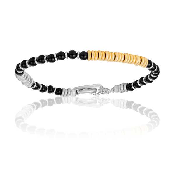 Onix Stone with White and Yellow Gold Beads