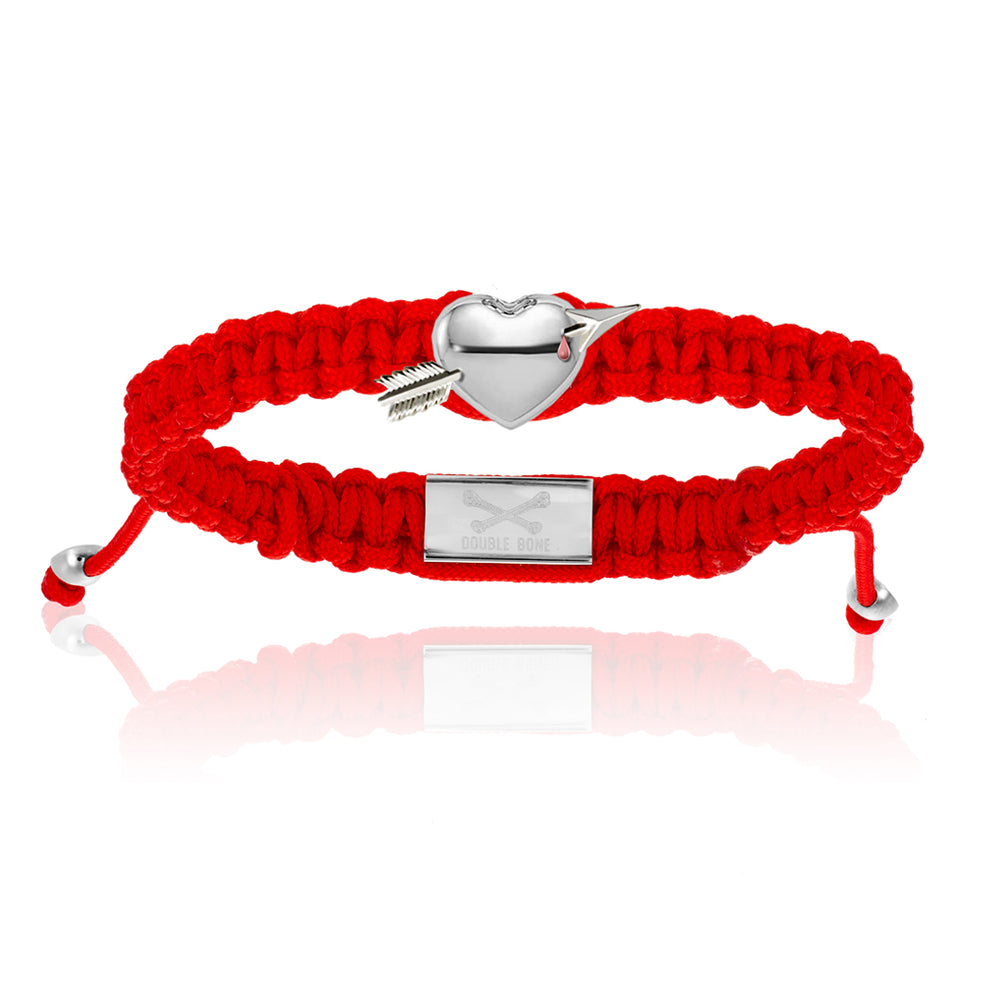 Red Nylon Whith Silver Heart Bracelet