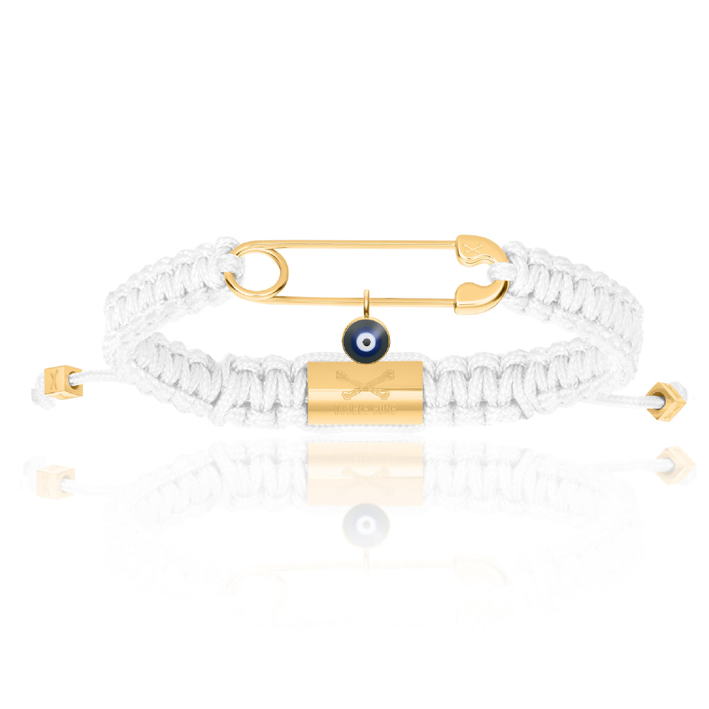 White Nylon With Rose Gold Polyester Safety Pin Bracelet