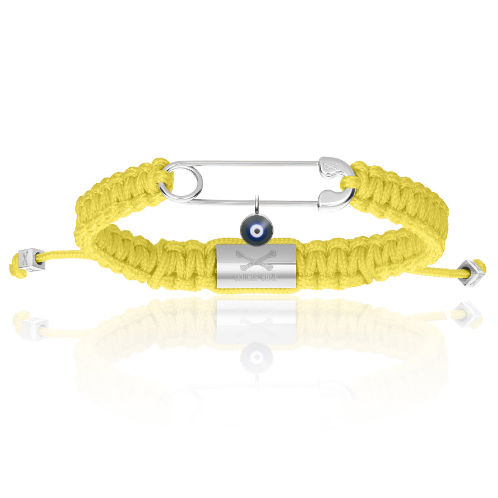 Yellow Nylon With Silver Polyester Safety Pin Bracelet